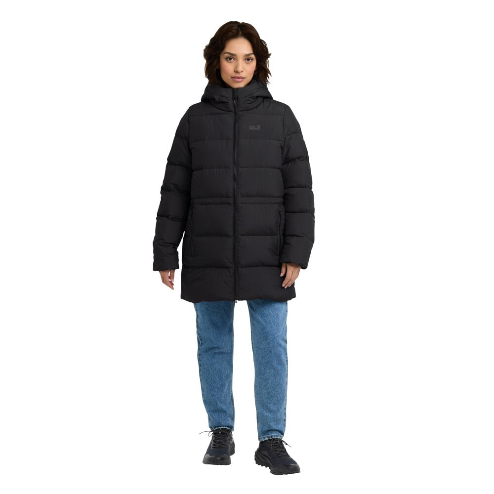 Jack Wolfskin Frozen Palace Long JKT RDS - lämmin untuvatakki kierrätysmateriaalista, black
