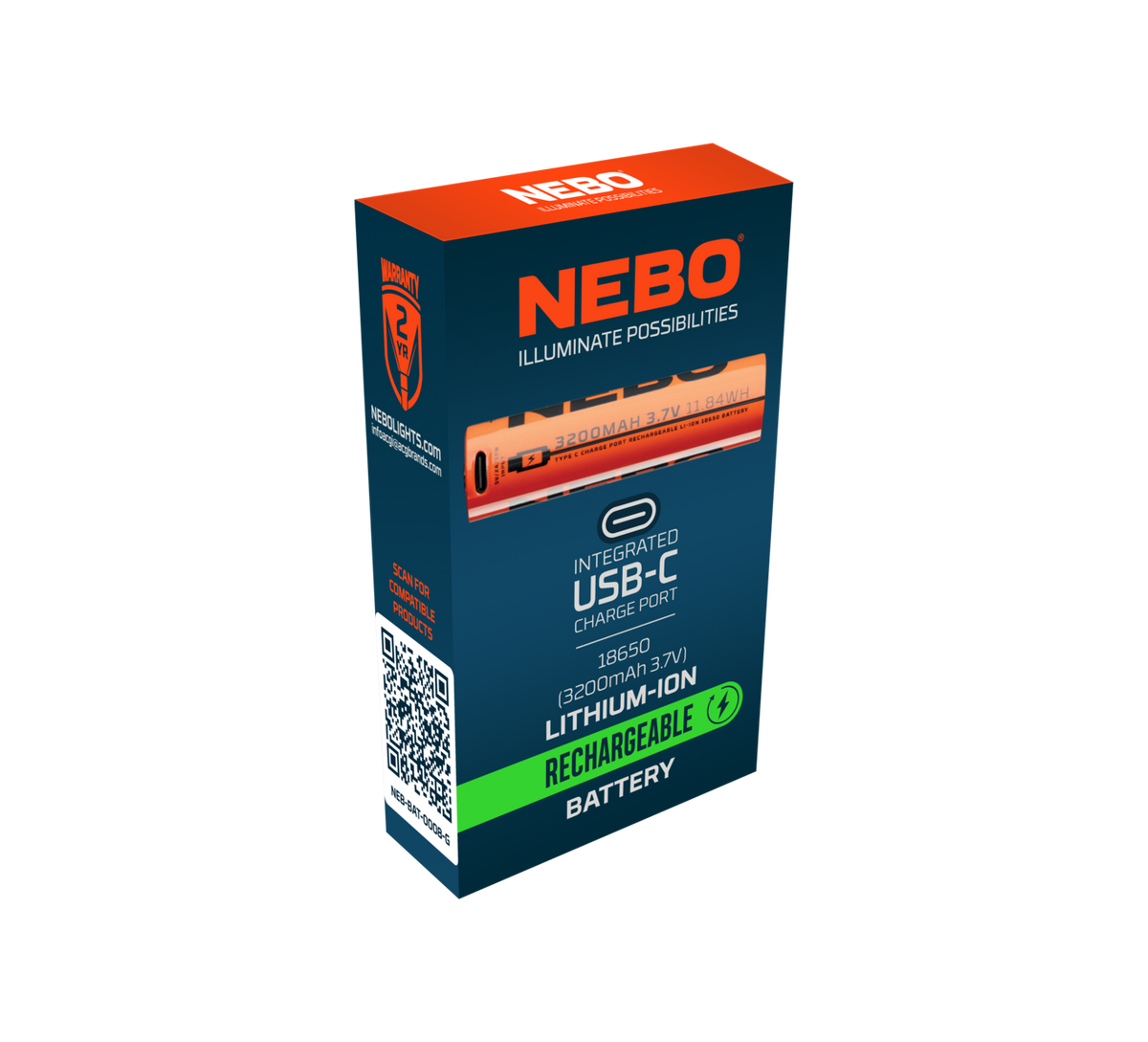 Nebo 18650 USB-C ladattava akku