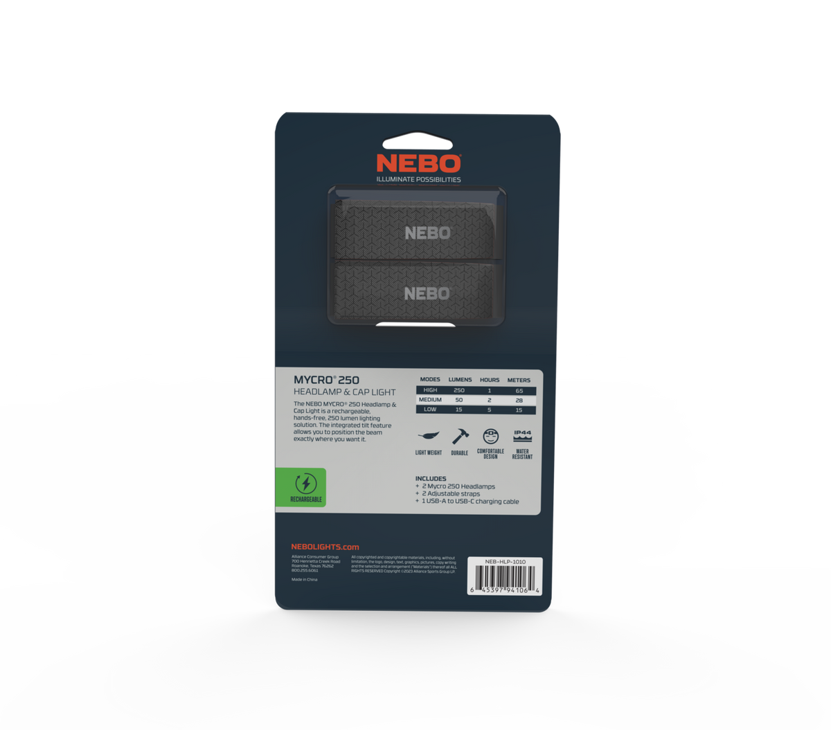 Nebo MYCRO 250 2 pack - ladattava otsa- ja lippavalaisin