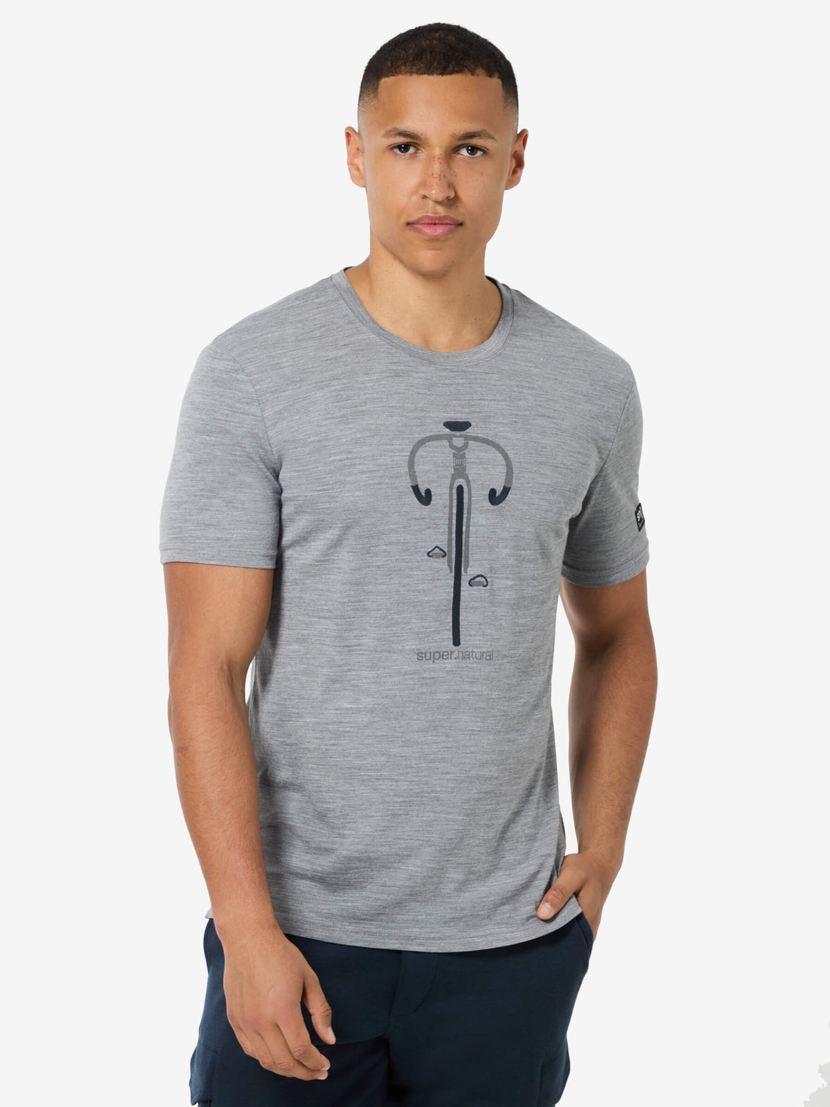 super.natural Vintage Bike miesten merinovillainen t-paita, Cashmere Grey Melange/Blueberr