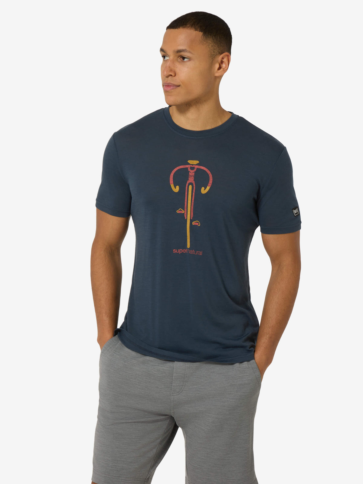 super.natural Vintage Bike miesten merinovillainen t-paita, Blueberry/High Risk Red/Dried