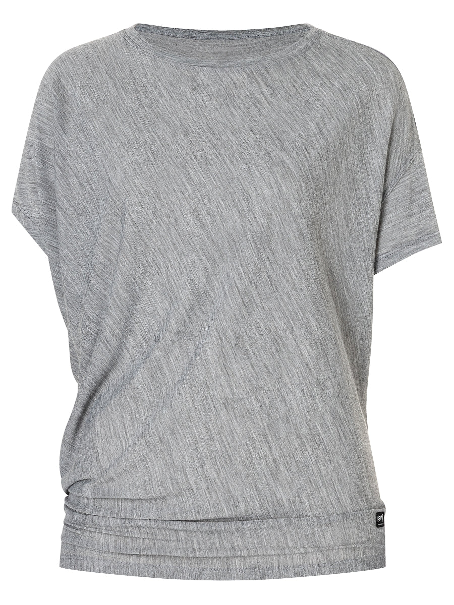 super.natural Yoga Loose naisten merinovillainen t-paita, Cashmere Grey Melange