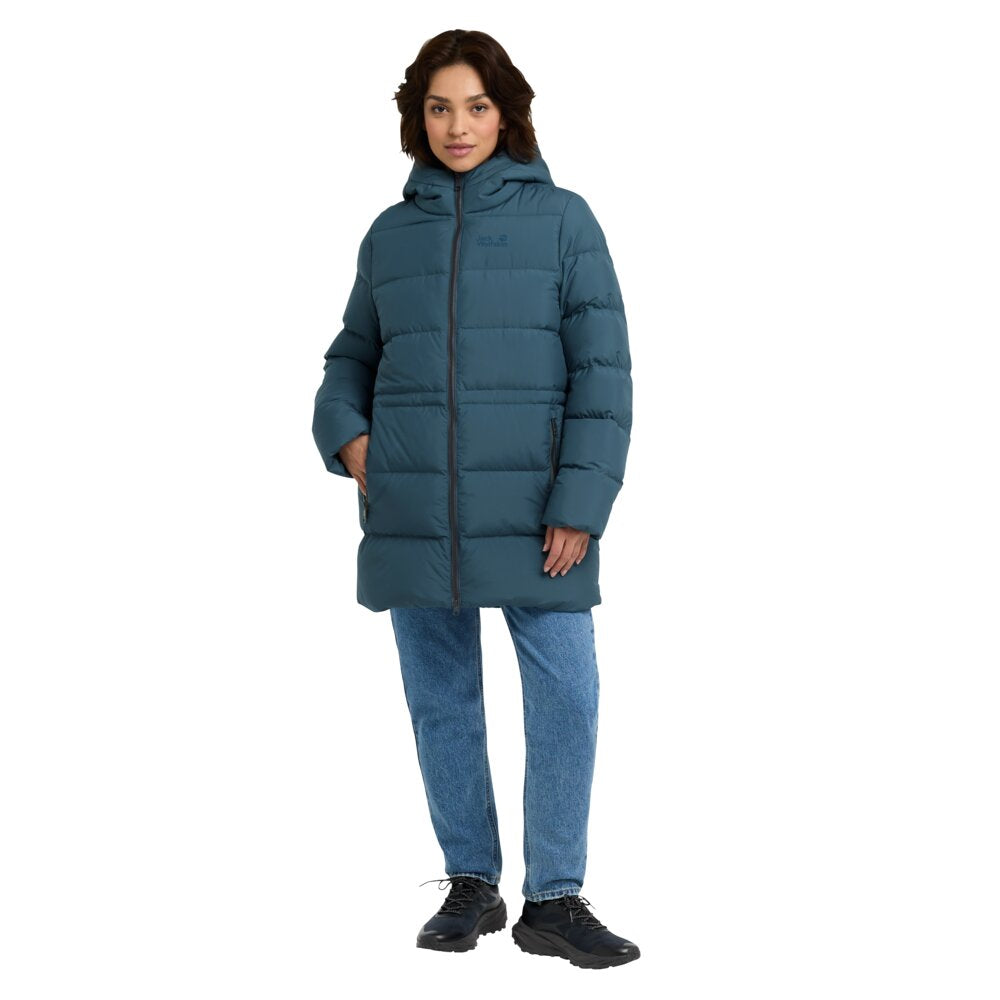 Jack Wolfskin Frozen Palace Long JKT RDS - lämmin untuvatakki kierrätysmateriaalista, aluminium blue