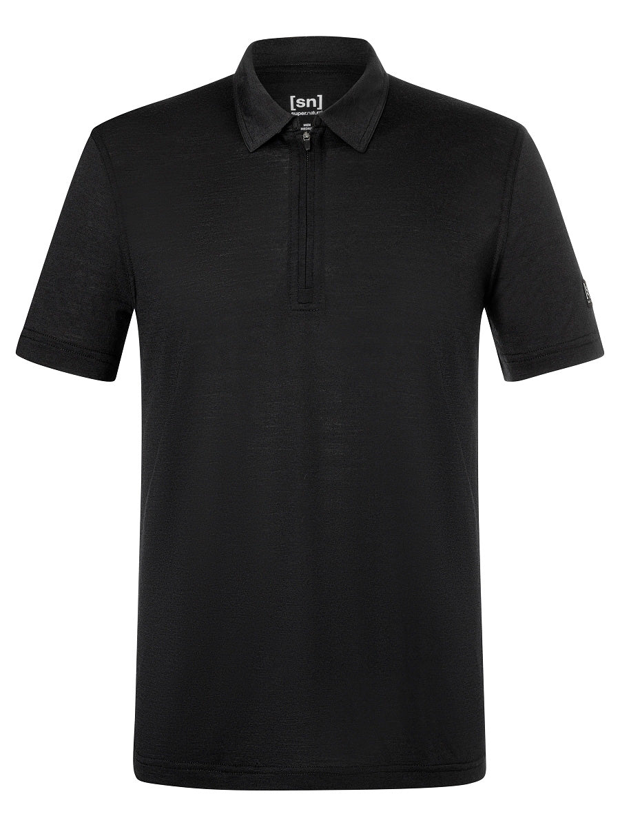 super.natural Zip Polo miesten merinopaita, Jet Black