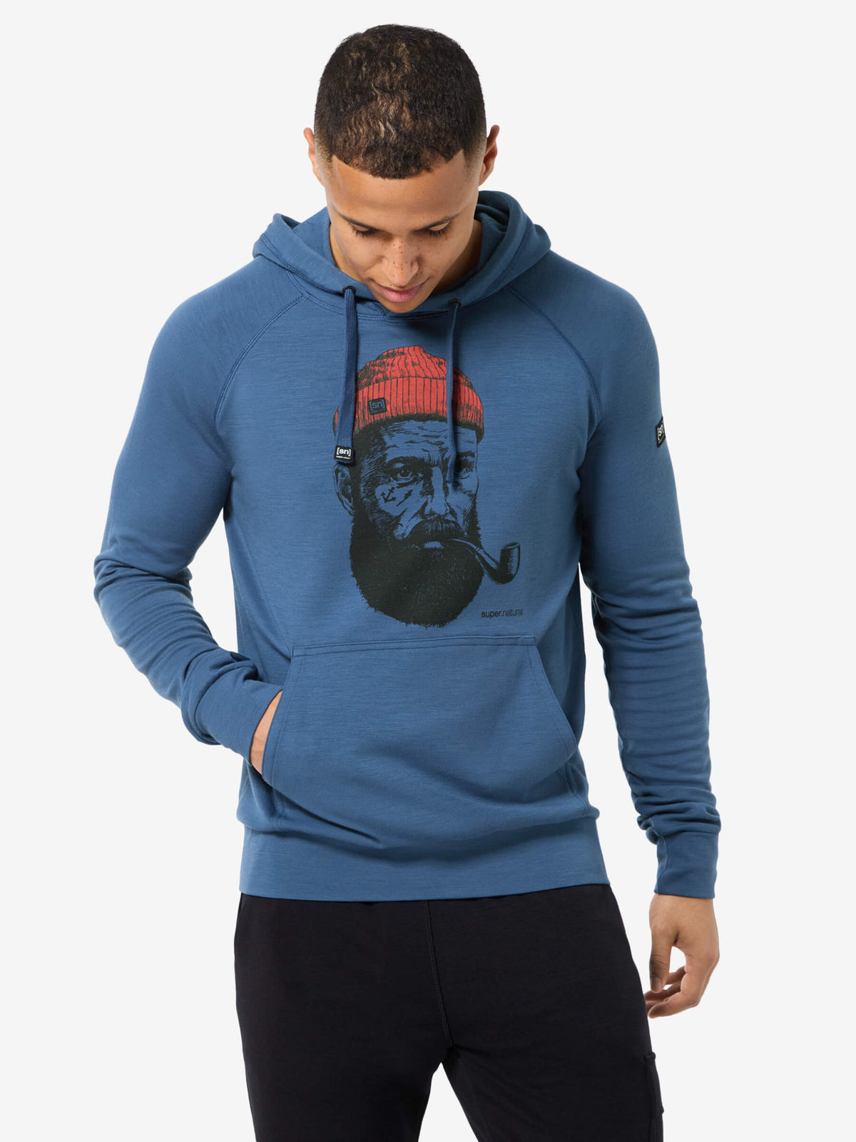 super.natural Fav Sailor miesten merinovillainen huppari, Ocean Blue/Jet Black/High Risk