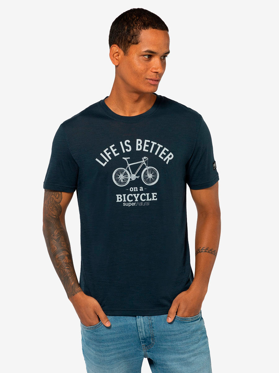 super.natural Better Bike miesten merinovillainen t-paita, Blueberry/Vapor Grey