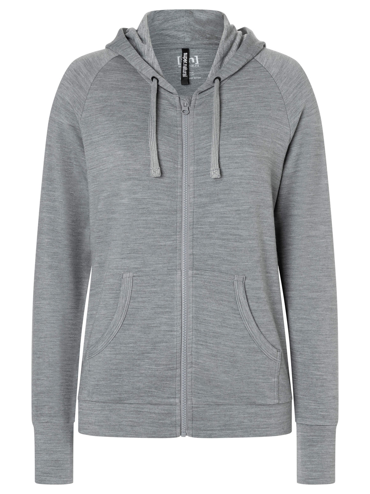 super.natural Everyday Zip naisten vetoketjullinen merinovillainen huppari, Cashmere Grey Melange