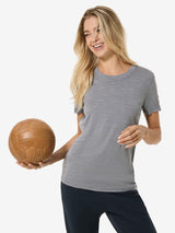 super.natural Casual Rib Bio J naisten merinovillainen t-paita, Cashmere Grey Melange