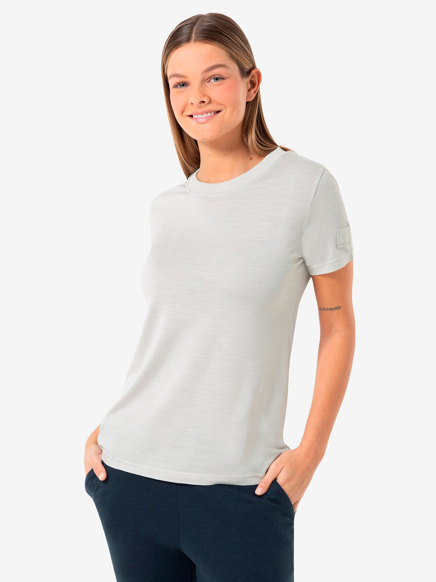 super.natural Casual Rib Bio J naisten merinovillainen t-paita, White Stone Melange