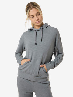 super.natural Favourite Pocket naisten merinovillainen huppari, Cashmere Grey Melange