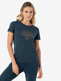 super.natural Tree Of Knowledge naisten merinovillainen t-paita, Blueberry/Copper