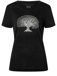super.natural Tree Of Knowledge naisten merinovillainen t-paita, Jet Black/Feather Grey